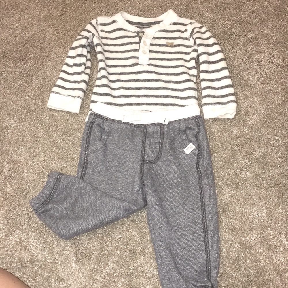 Matching little boys gray and white outfit